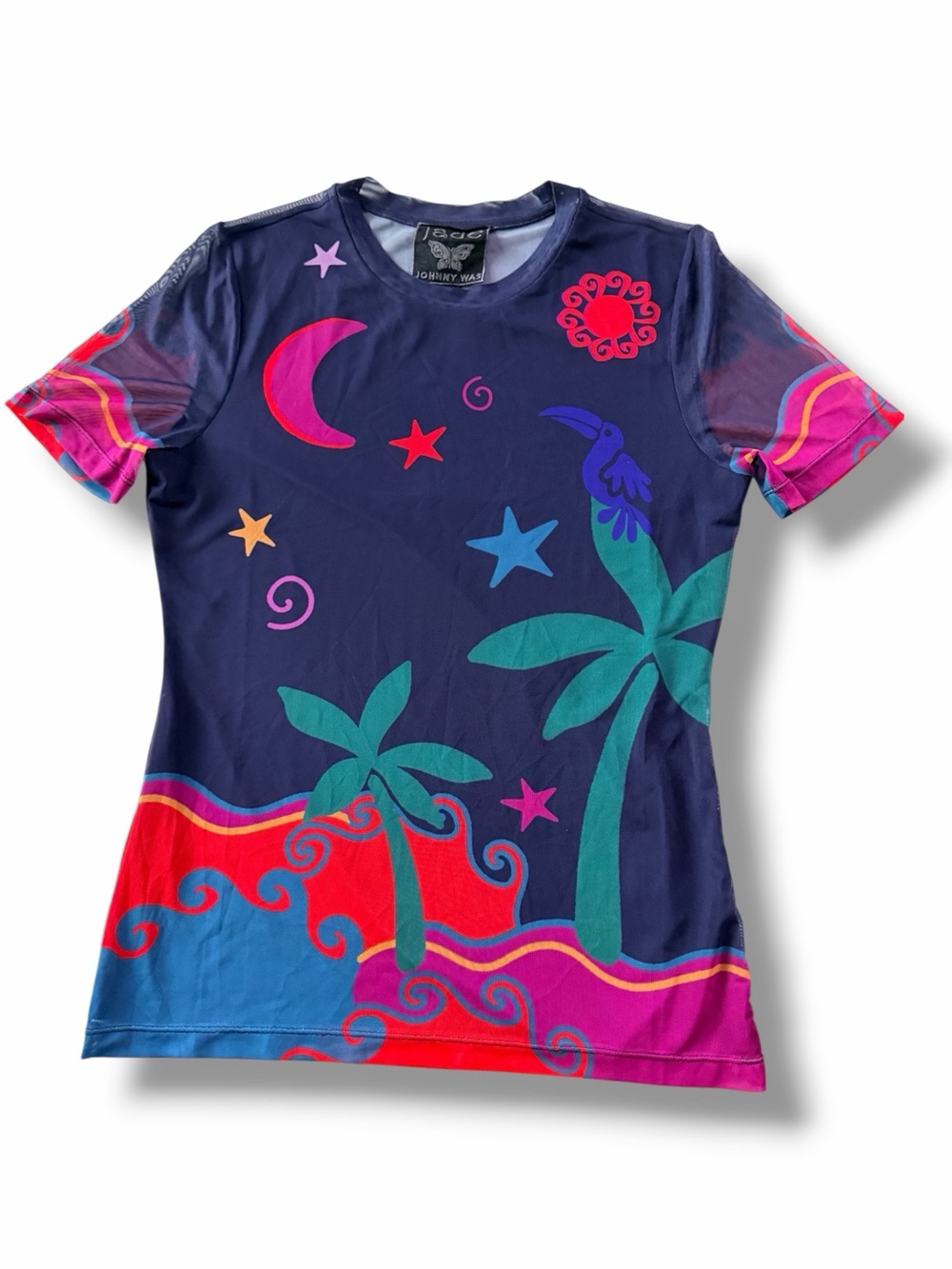 Johnny Was Paloma’s Island Eleanor Short Sleeve Mesh Tee Top Size Medium - Picture 2 of 8